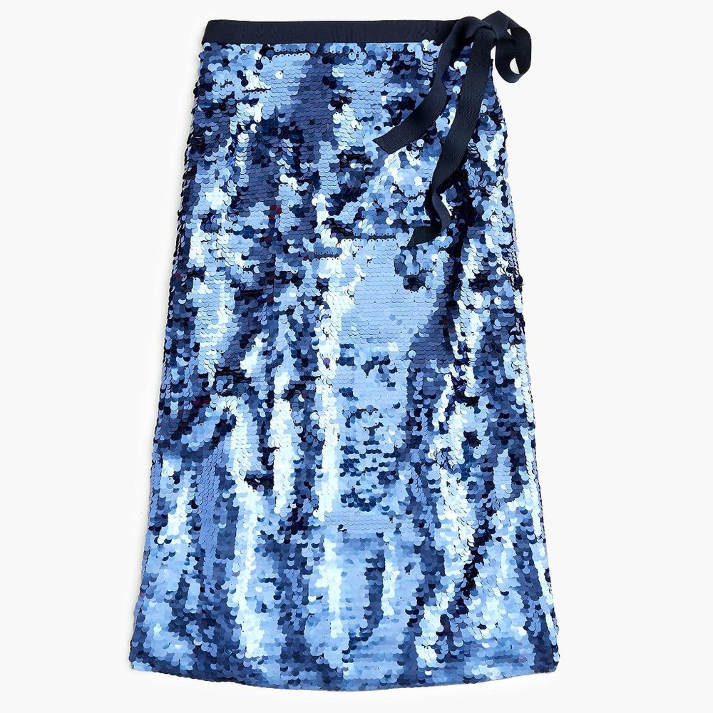 💙 NWT J Crew Collection Sequin Midi Skirt with Tie Belt Royal Navy Blue💙